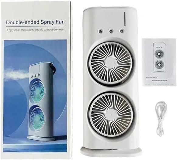 16-Inch Double-Ended Spray Water Mist Fan | Dual Fan USB Desktop Air Cooler with 90° Rotation & RGB Lights