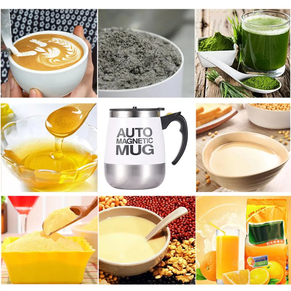Auto Magnetic Mug 400ml | Self-Stirring Coffee & Milk Mixing Cup | 304 Stainless Steel Battery Operated Mug
