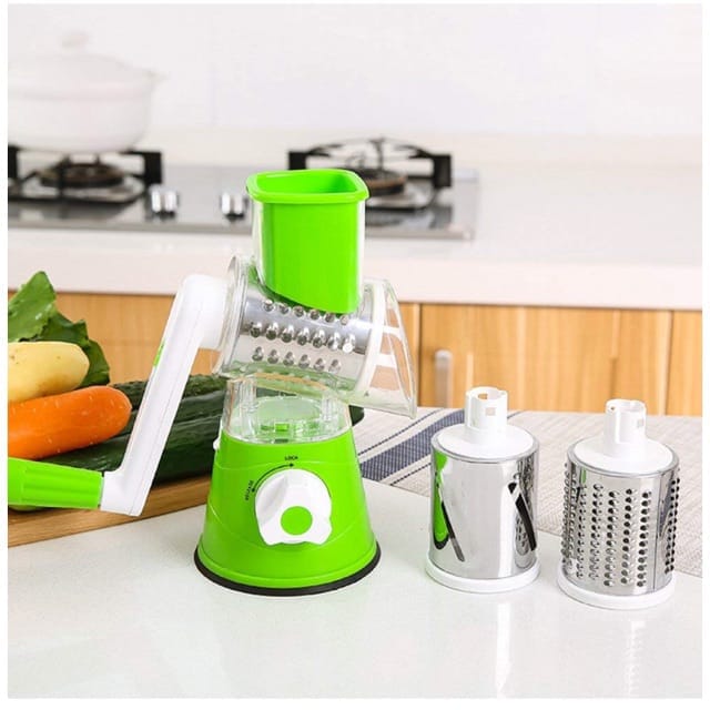 Multifunctional Hand Crank Drum Vegetable Cutter & Kitchen Grater with Interchangeable Stainless Steel Blades