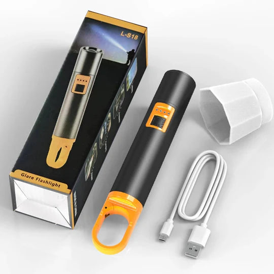 L-S18 Glare Rechargeable Type-C LED Flashlight with Power Bank | USB Input/Output, Digital Display & Emergency Torch