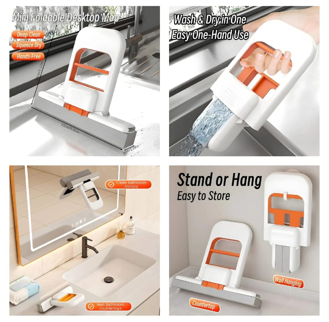 Foldable Mini Mop | Portable Self-Squeezing Wet & Dry Cleaning Mop for Kitchen, Bathroom & Car