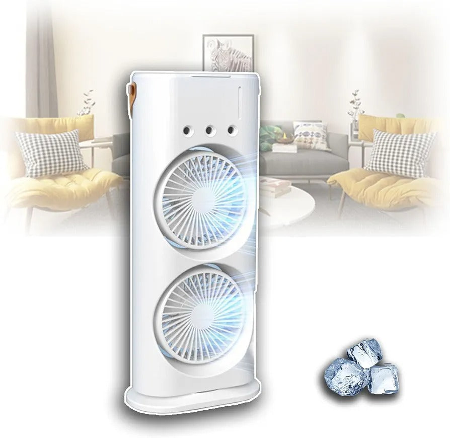 16-Inch Double-Ended Spray Water Mist Fan | Dual Fan USB Desktop Air Cooler with 90° Rotation & RGB Lights