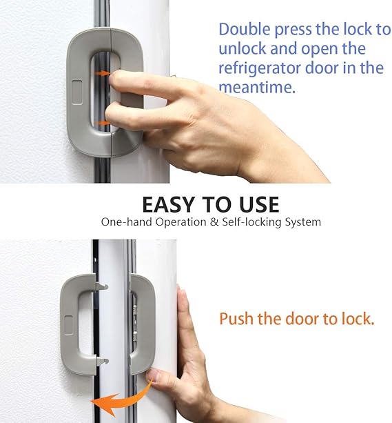 Child Safety Refrigerator Lock | Self-Adhesive Childproof Fridge & Freezer Door Lock | Double-Button Safety Lock