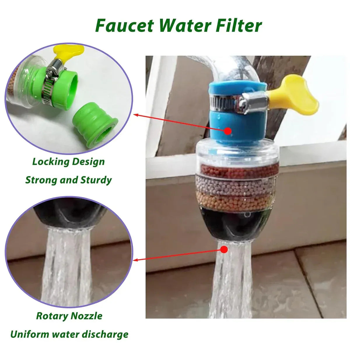 6-Layer Faucet Water Filter & Anti-Splash Water-Saving Shower Head | Kitchen Tap Purifier | Random Colour