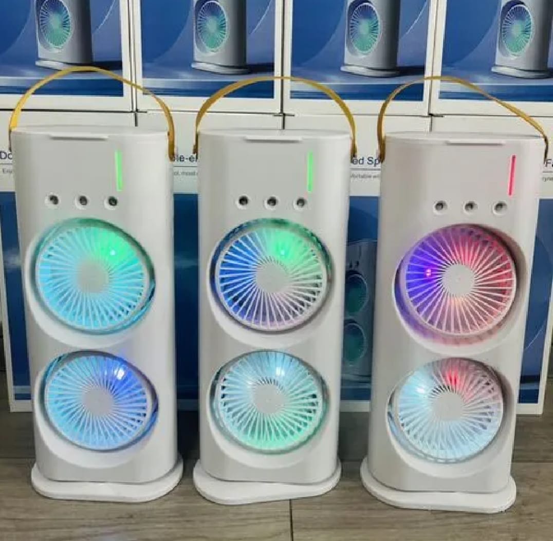 16-Inch Double-Ended Spray Water Mist Fan | Dual Fan USB Desktop Air Cooler with 90° Rotation & RGB Lights
