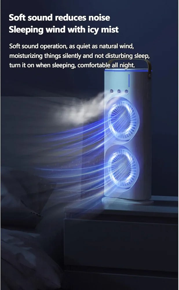 16-Inch Double-Ended Spray Water Mist Fan | Dual Fan USB Desktop Air Cooler with 90° Rotation & RGB Lights