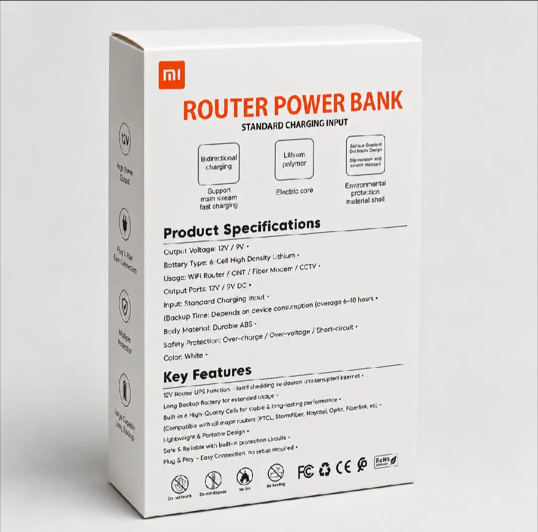 Xiaomi Mi 20000mAh 12V Router Power Bank | Mini UPS Battery Backup for Wi-Fi Router, Modem & ONU