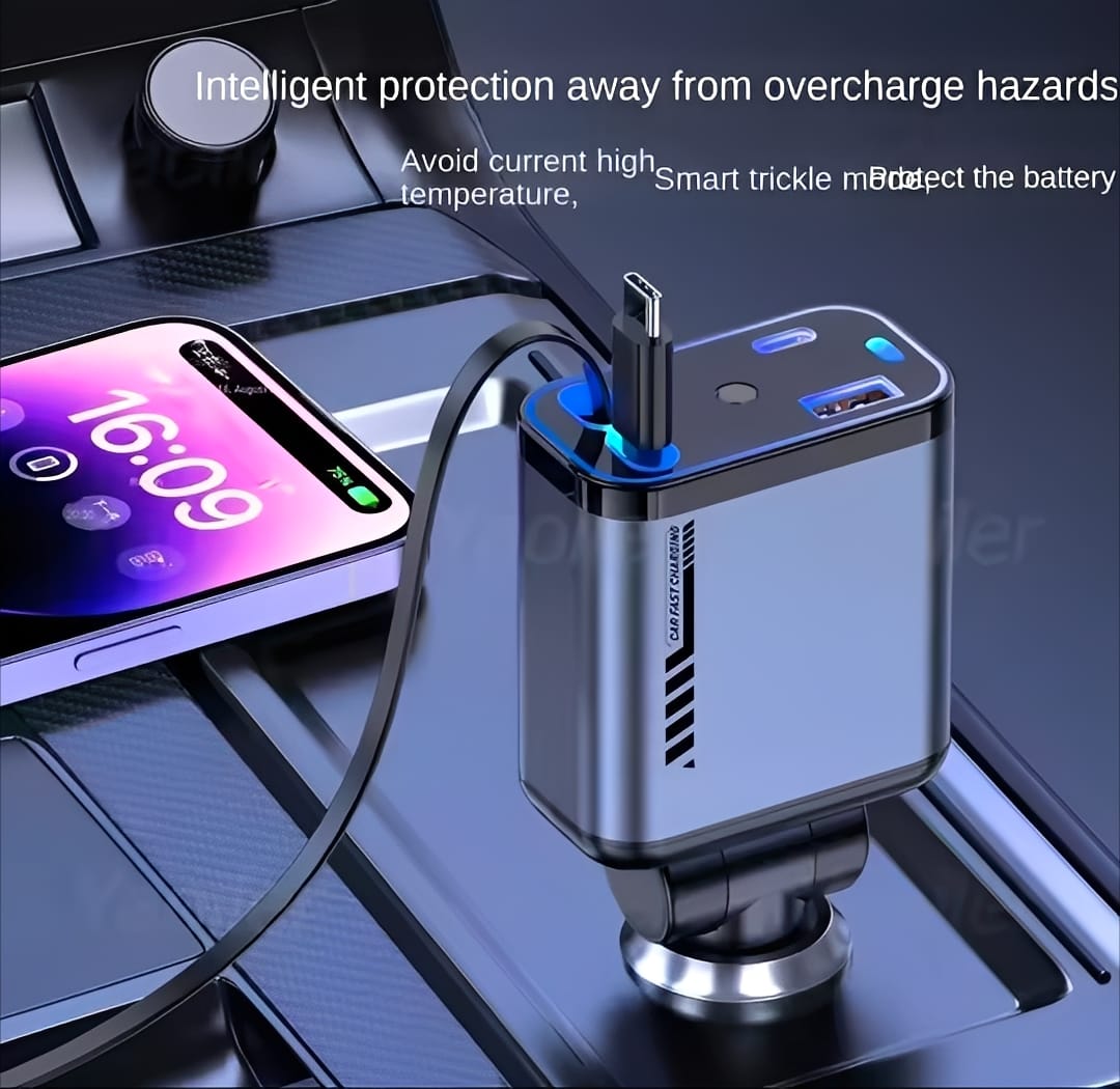 C6 4-in-1 Multi-Functional Car Charger | 20W Fast Charging with Star Light | Durable USB Car Charger