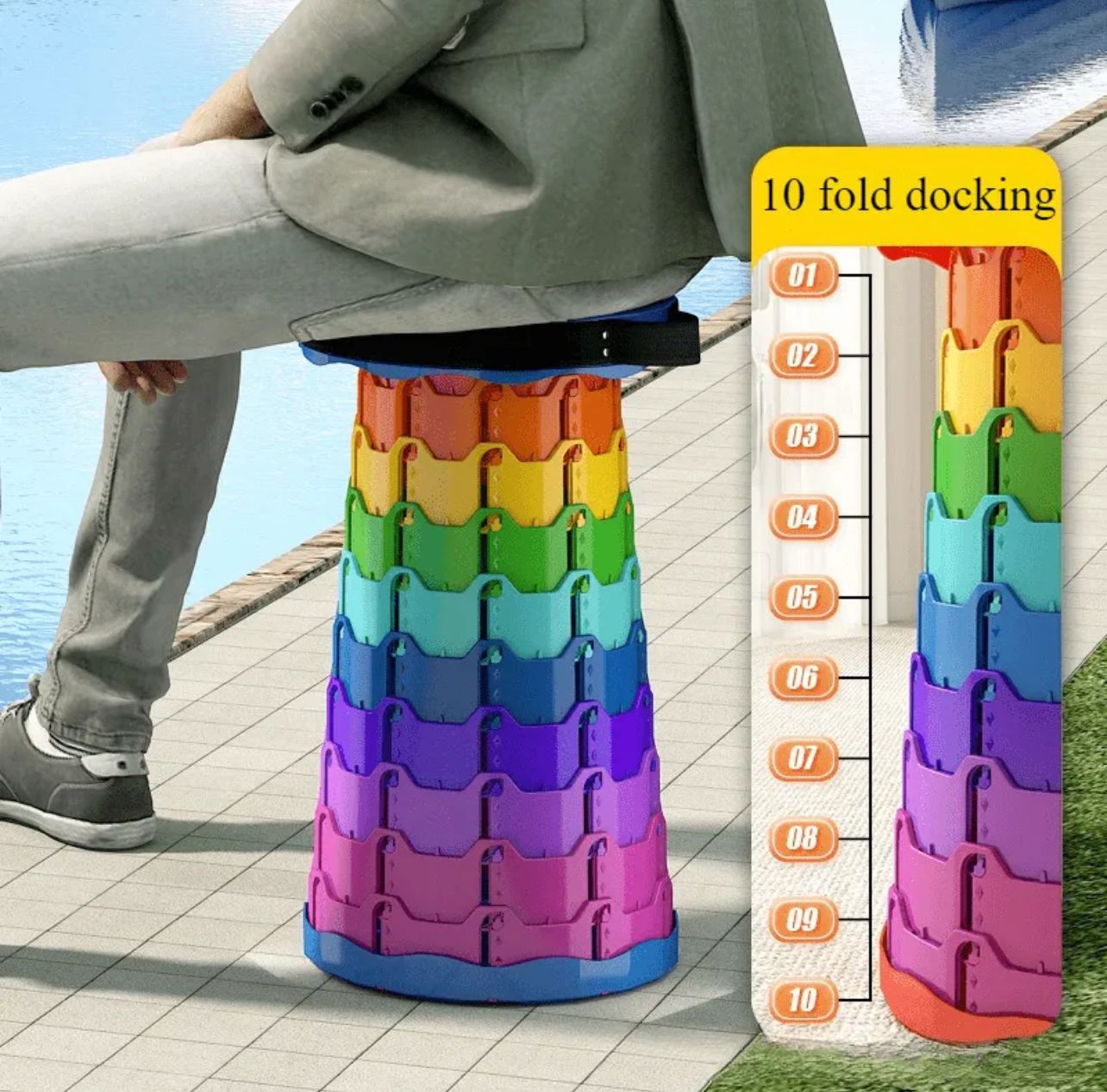Super Heavy-Duty Telescopic Folding Stool | Adjustable Portable Retractable Camping Chair