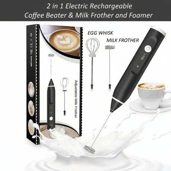 2-in-1 USB Rechargeable Electric Milk Frother & Egg Whisk | Coffee Beater for Creamy Foam & Easy Mixing