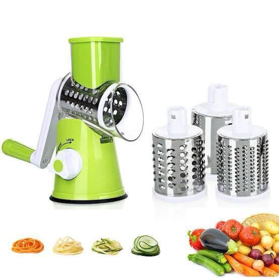 Multifunctional Hand Crank Drum Vegetable Cutter & Kitchen Grater with Interchangeable Stainless Steel Blades