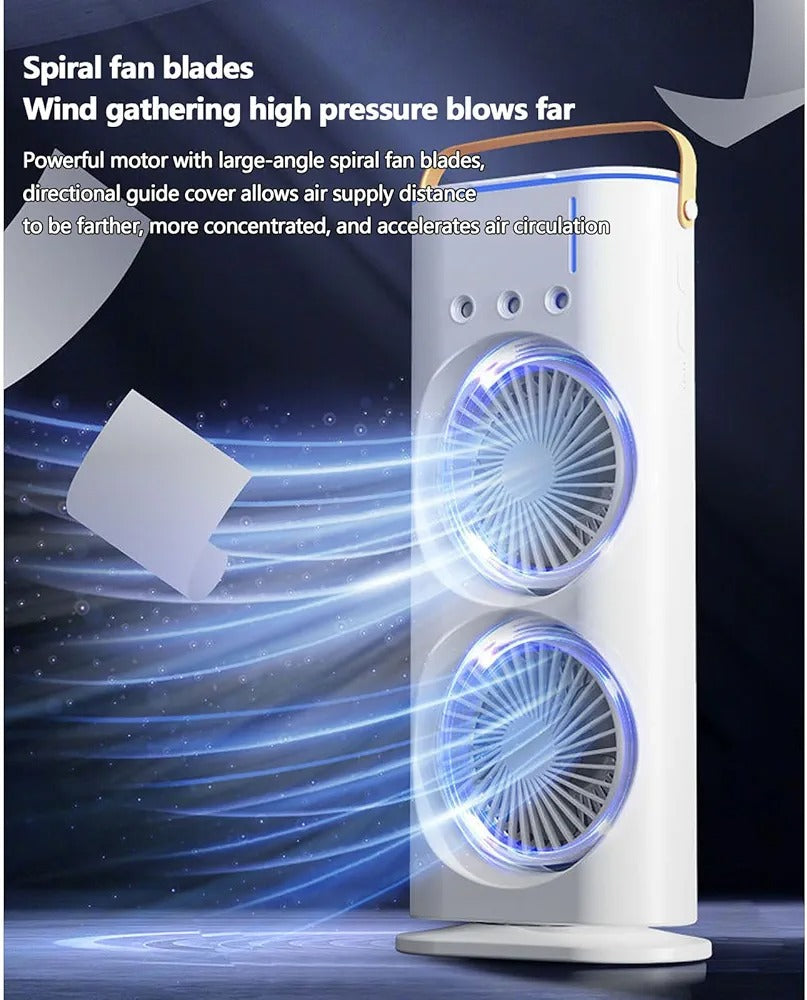 16-Inch Double-Ended Spray Water Mist Fan | Dual Fan USB Desktop Air Cooler with 90° Rotation & RGB Lights