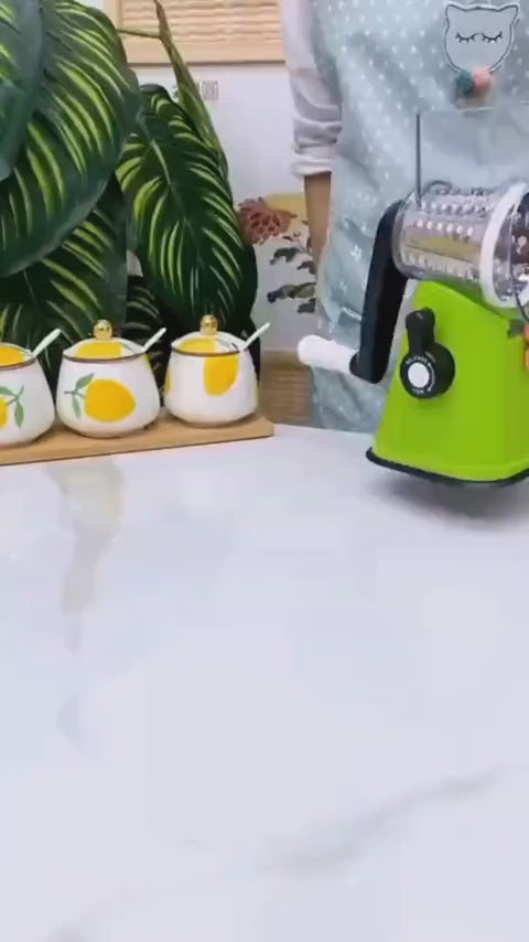 Multifunctional Hand Crank Drum Vegetable Cutter & Kitchen Grater with Interchangeable Stainless Steel Blades