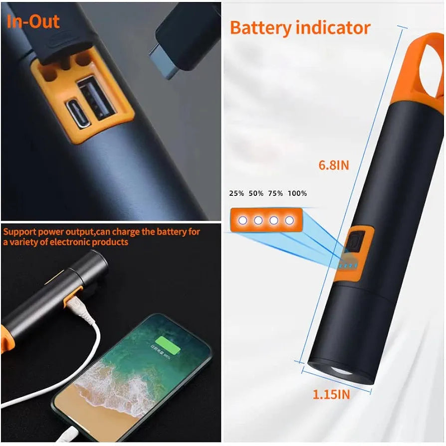 L-S18 Glare Rechargeable Type-C LED Flashlight with Power Bank | USB Input/Output, Digital Display & Emergency Torch